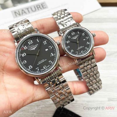 Copy Longines Master Couple watches Black Arabic Stainless Steel